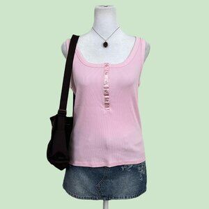 baby pink vintage 90s ribbed tank top girly preppy downtown it girl basic